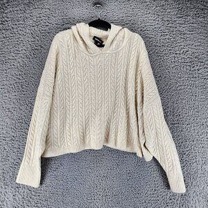 Express Sweater Womens XL Cream Acrylic Blend Long Sleeve Hooded Cable Knit
